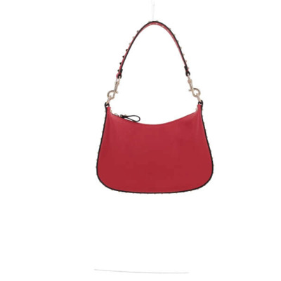 Rode Gehamerde Leren Hobo Tas met Platina Studs Valentino Garavani , Red , Dames