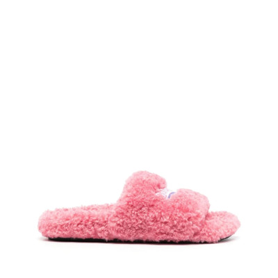 Roze Geborduurde-Logo Nepbont Slippers Balenciaga , Pink , Dames