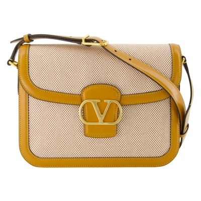 Stijlvolle canvas en leren tas Valentino Garavani , Beige , Dames