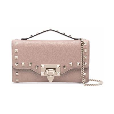 Studded Leren Ketting Portemonnee Tas Valentino Garavani , Pink , Dames