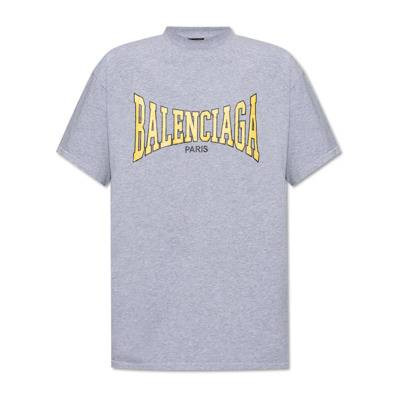 T-shirt met bedrukt logo Balenciaga , Gray , Heren