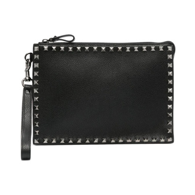 Zwarte Korrelige Leren Rockstud Pols Tas Valentino Garavani , Black , Heren