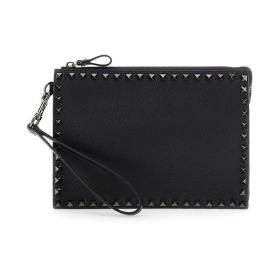 Zwarte Rockstud Leren Tassen Valentino Garavani , Black , Heren