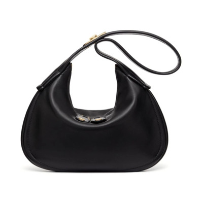 Zwarte leren hobo tas met gouden hardware Valentino Garavani , Black , Dames