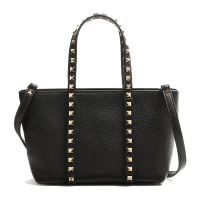 Zwarte leren schoudertas met studs Valentino Garavani , Black , Dames