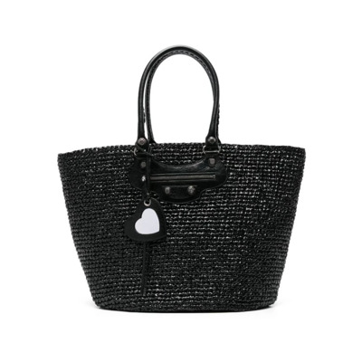 Zwarte leren tote tas met klinknagel details Balenciaga , Black , Dames