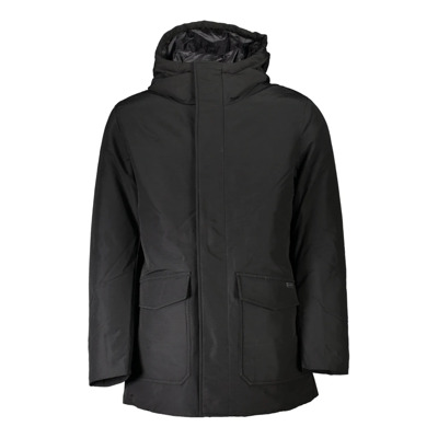 Zwarte parka met afneembare bont Woolrich , Black , Heren